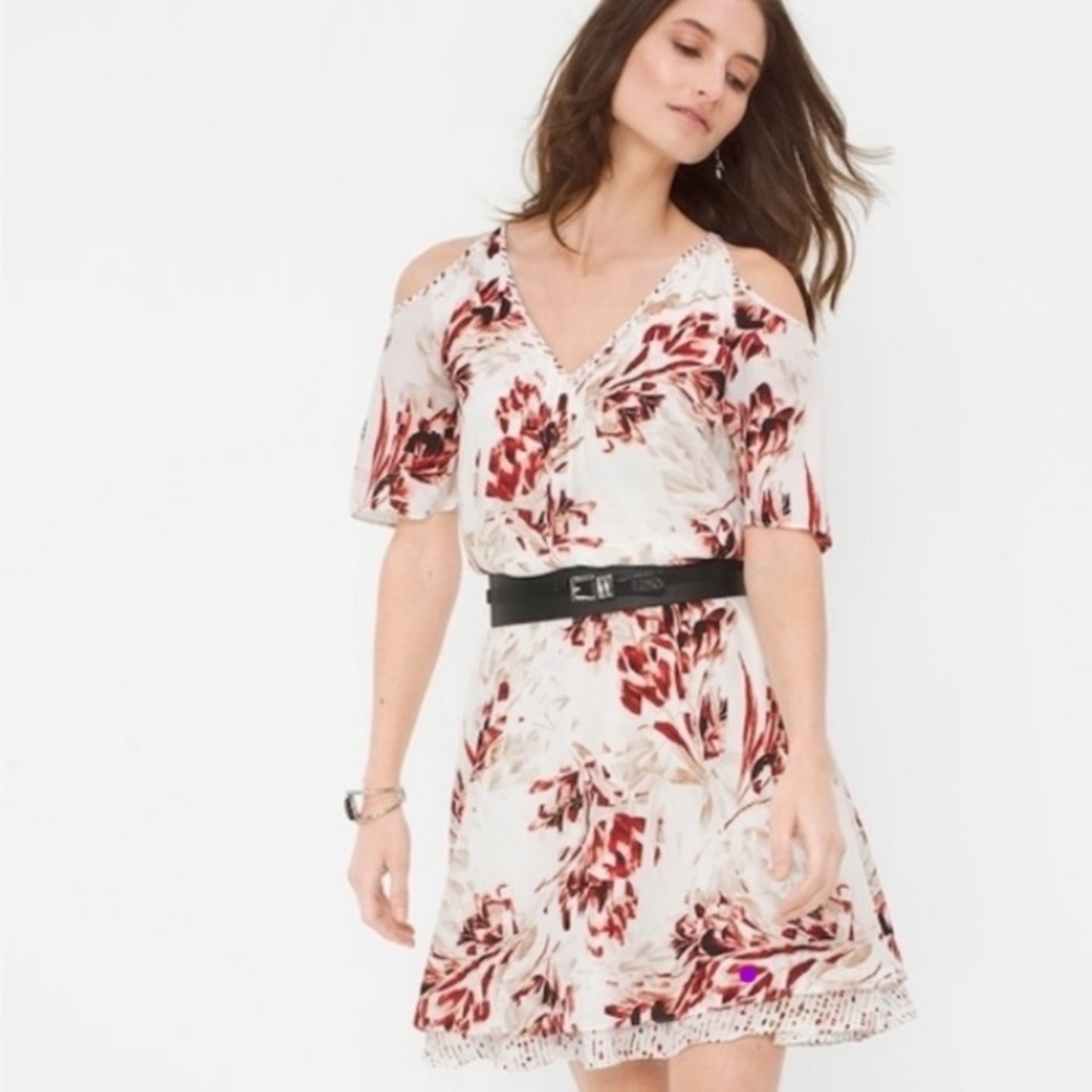 WHBM Cold Shoulder Floral Pixel Dress